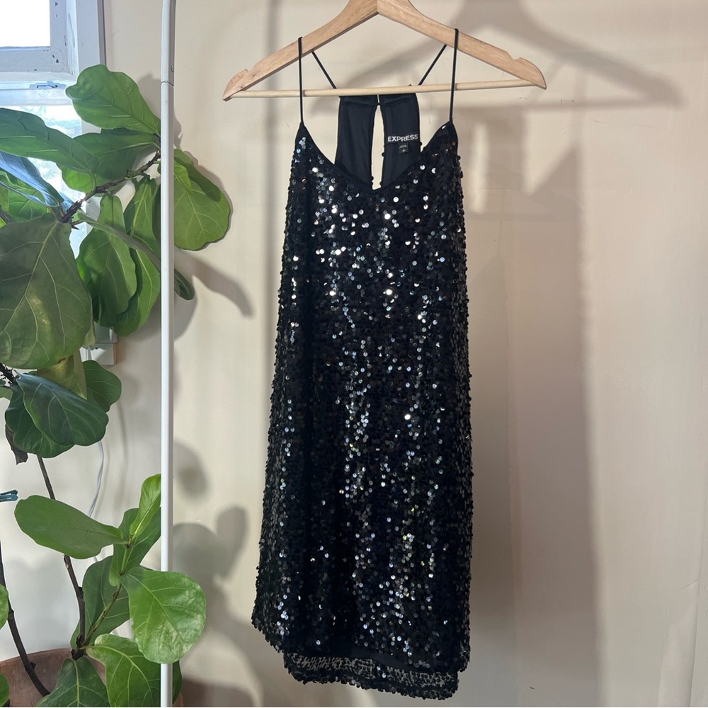 Express black sequin dress